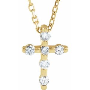14K Yellow .08 CTW Natural Diamond Cross 16-18" Necklace-Natural Diamond-1.5Mm :: 0.08 Ctw
