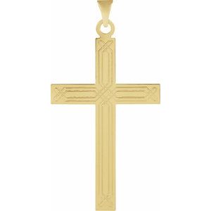 14K Yellow Geometric Cross Pendant-Polished