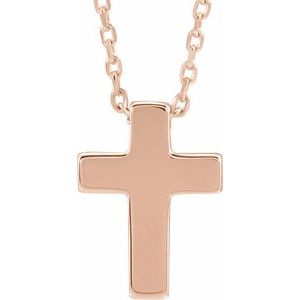 14K Rose Petite Cross 16-18" Necklace-16-18 In-Polished