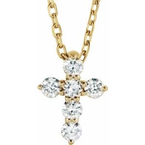 14K Yellow 1/6 CTW Lab-Grown Diamond Cross 16-18" Necklace-Lab-Grown Diamond-8.7 X 6.6 Mm