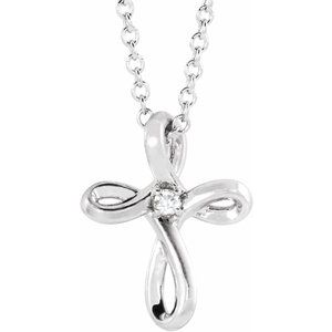 Sterling Silver .015 CTW Natural Diamond Cross 16-18" Necklace-Natural Diamond-1.5Mm :: 0.015 Ct
