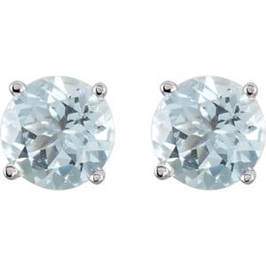 14K White 6 mm Natural Aquamarine Earrings-Pair-6 Mm