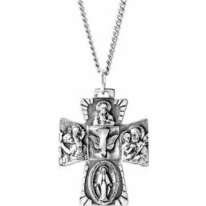 Sterling Silver 28x23 mm Four-Way Cross Medal 24" Necklace-24 In-Polished