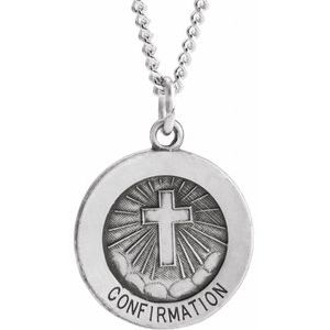 Sterling Silver 15 mm Confirmation Medal with Cross 18" Necklace-18 In-Polished