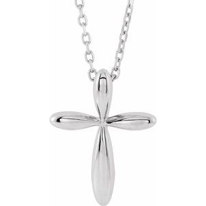 14K White 14.65x11.2 mm Cross 16-18" Necklace-16-18 In-Polished