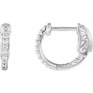 14K White 1/4 CTW Natural Diamond Inside-Outside 14.5 mm Hinged Hoop Earrings-Round-14.5 Mm