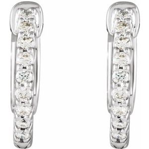 14K White 1/4 CTW Natural Diamond Inside-Outside 14.5 mm Hinged Hoop Earrings-Round-14.5 Mm