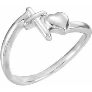Sterling Silver Cross & Heart Chastity Ring-Polished-Cross And Heart Ring With Box