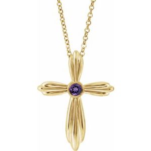 14K Yellow Natural Amethyst Cross 16-18" Necklace-Natural Amethyst-2.5 Mm
