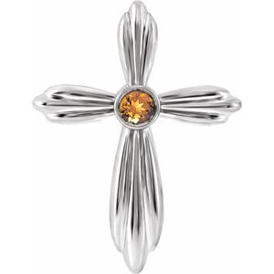 Sterling Silver Natural Citrine Cross Pendant-Natural Citrine-2.5 Mm