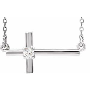 14K White 1/10 CTW Natural Diamond Sideways Cross 16-18" Necklace-Natural Diamond-3Mm :: 1/10 Ct