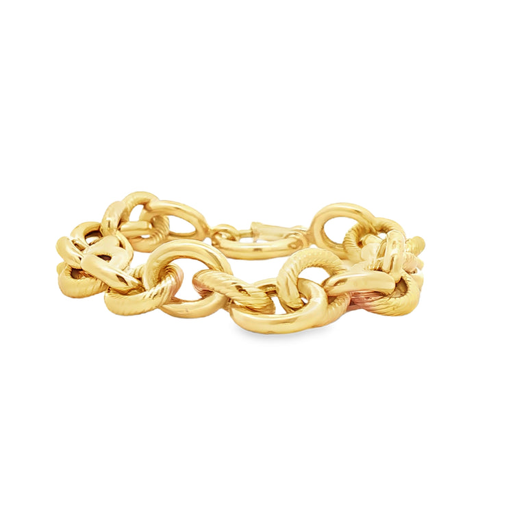 Elegant Polished 14k Yellow Gold Interlocking Link Chain Bracelet