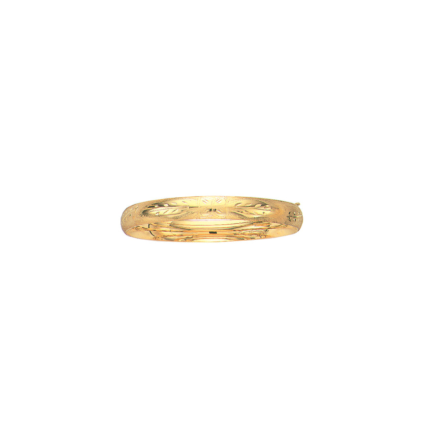 14K Gold 8mm Floral Design Bangle-Yellow | Box