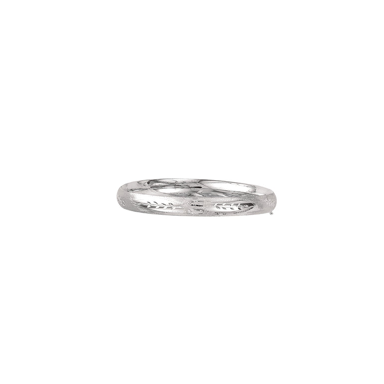 14K Gold 8mm Floral Leaf Design Bangle-White | Box