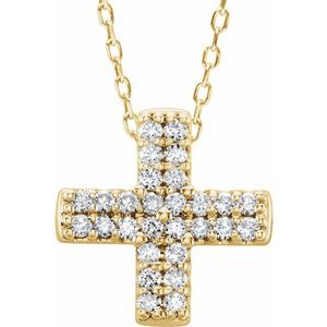 14K Yellow .07 CTW Natural Diamond Cross 16-18" Necklace-Natural Diamond-.9Mm :: 0.07 Ctw