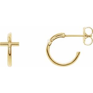 14K Yellow 11.8 mm Cross Hoop Earrings-14K Yellow