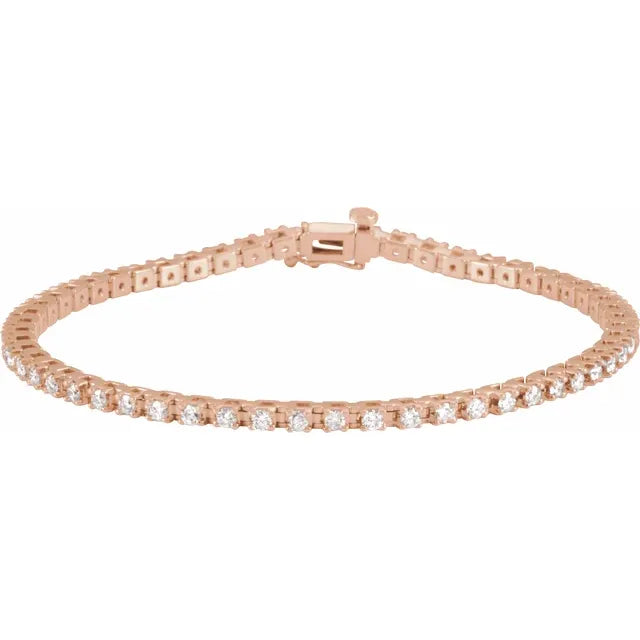 14K Rose 2 1/4 CTW Natural Diamond Line 7 1/4" Bracelet
