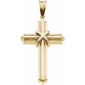 14K Yellow 36.75x24.5 mm Cross Pendant-Polished