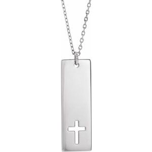Sterling Silver Engravable Pierced Cross Engravable Bar 16-18" Necklace-16-18 In-Polished