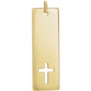 14K Yellow Engravable Pierced Cross Bar Pendant-Polished