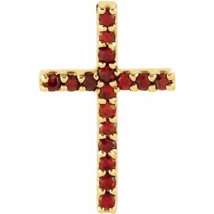 14K Yellow Natural Mozambique Garnet Petite Cross Pendant-Natural Mozambique Garnet-1 Mm