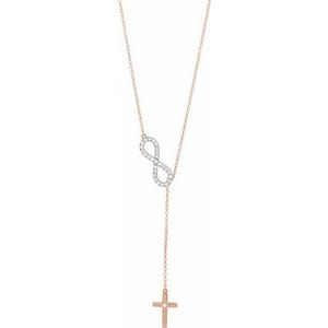 14K Rose 1/5 CTW Natural Diamond Infinity-Inspired Cross 18" Necklace-Natural Diamond-1.5Mm :: 1/5 Ctw