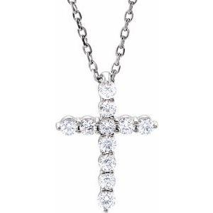 14K White 1/4 CTW Lab-Grown Diamond Cross 16-18" Necklace-Lab-Grown Diamond-14.6 X 10.5 Mm