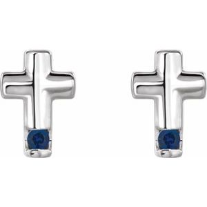Platinum Natural Blue Sapphire Cross Earrings-Pair-1.5 Mm