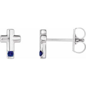 Platinum Natural Blue Sapphire Cross Earrings-Pair-1.5 Mm