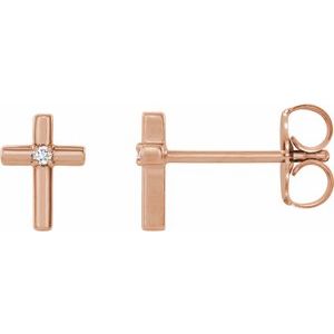 14K Rose .01 CTW Natural Diamond Cross Earrings-Pair-1.1Mm :: 0.01 Ctw