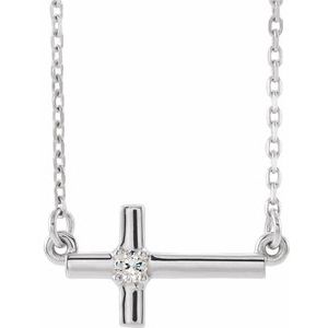 14K White .03 CTW Natural Diamond Sideways Cross 16-18" Necklace-Natural Diamond-2Mm :: 0.03 Ct