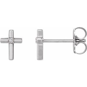 14K White .01 CTW Natural Diamond Cross Earrings-Pair-1.1Mm :: 0.01 Ctw