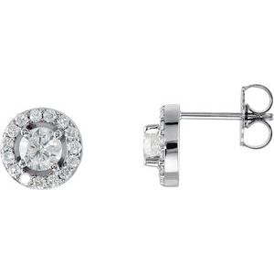 14K White 7/8 CTW Natural Diamond Halo-Style Earrings-4.5 Mm-14K White