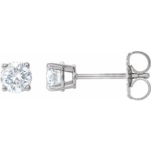 Sterling Silver 4.5 mm Imitation White Cubic Zirconia Earrings-Pair-4.5 Mm
