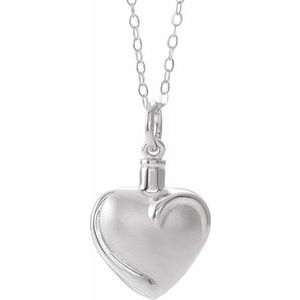 Sterling Silver Heart Ash Holder 18" Necklace-18 In-Polished