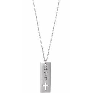 Sterling Silver Engravable Pierced Cross Engravable Bar 16-18" Necklace-16-18 In-Polished