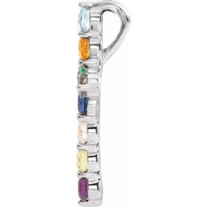 14K White Natural Multi-Gemstone & .03 CT Natural Diamond Cross 16-18" Necklace-Natural Multi-Gemstone-14.6 X 10.5 Mm