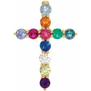 14K Yellow Natural Multi-Gemstone & .03 CT Natural Diamond Cross 16-18" Necklace-Natural Multi-Gemstone-14.6 X 10.5 Mm