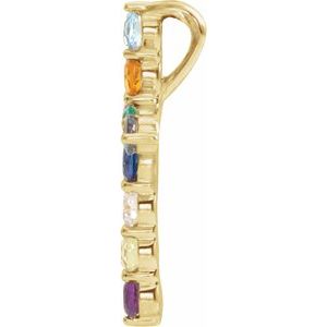 14K Yellow Natural Multi-Gemstone & .03 CT Natural Diamond Cross 16-18" Necklace-Natural Multi-Gemstone-14.6 X 10.5 Mm