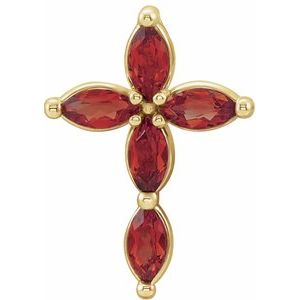 14K Yellow Natural Mozambique Garnet Cross Pendant-Natural Mozambique Garnet-4 X 2 Mm