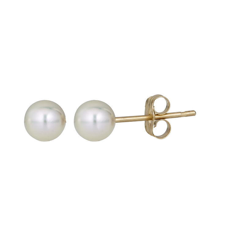 14K Gold  5MM Pearl Stud Earring-Yellow | Push Back