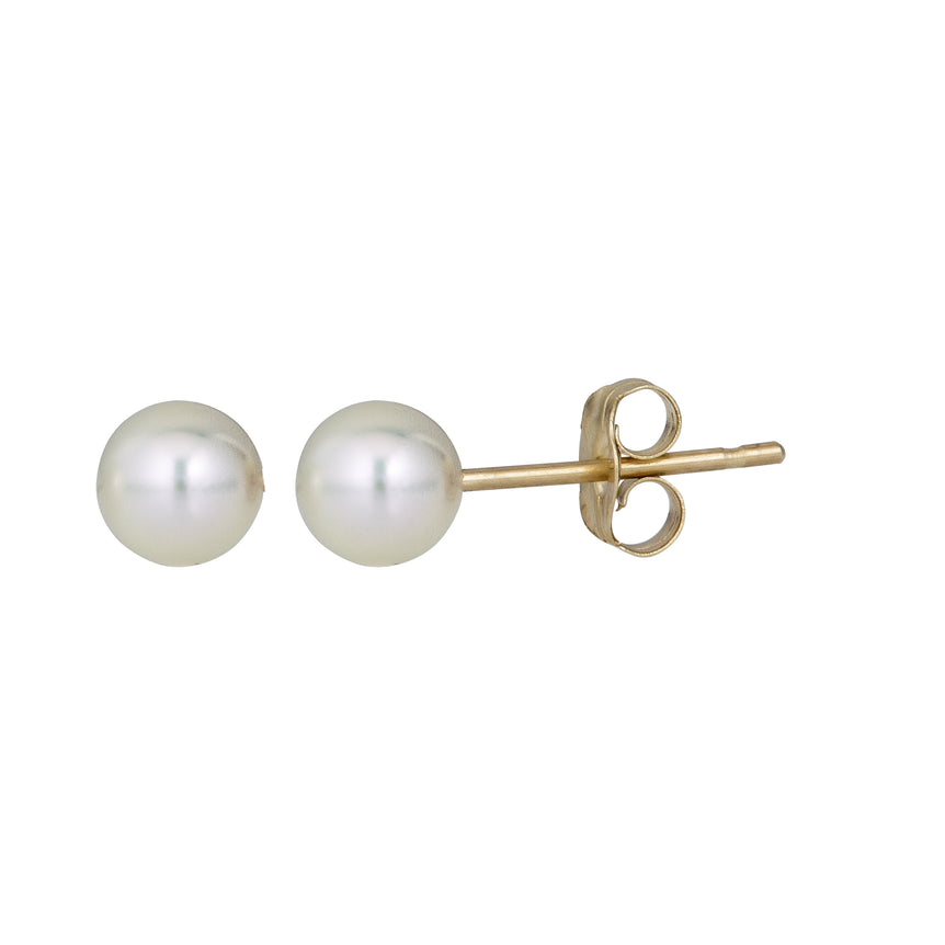 14K Gold  5MM Pearl Stud Earring-Yellow | Push Back