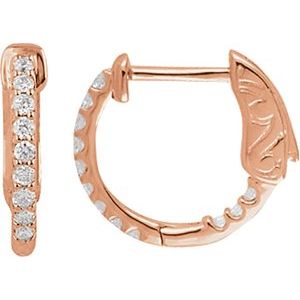 14K Rose 1/4 CTW Natural Diamond Inside-Outside 14.5 mm Hinged Hoop Earrings-Round-14.5 Mm