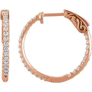 14K Rose 3/4 CTW Natural Diamond Inside-Outside 23 mm Hinged Hoop Earrings-Round-23 Mm