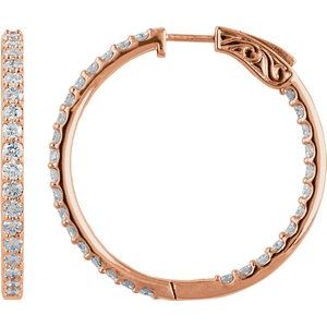 14K Rose 3 CTW Natural Diamond Inside-Outside 34.5 mm Hinged Hoop Earrings-Round-34.5 Mm