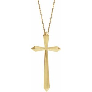 14K Yellow Elongated Cross 20" Necklace-20 In-Polished
