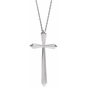 Sterling Silver Elongated Cross 20" Necklace-20 In-Polished