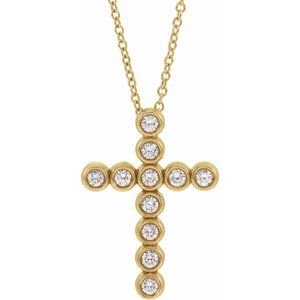 14K Yellow 1/4 CTW Natural Diamond Cross 16-18" Necklace-Natural Diamond-1.8Mm :: 1/4 Ctw