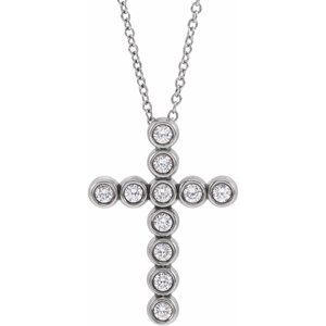 14K White 1/4 CTW Natural Diamond Cross 16-18" Necklace-Natural Diamond-1.8Mm :: 1/4 Ctw