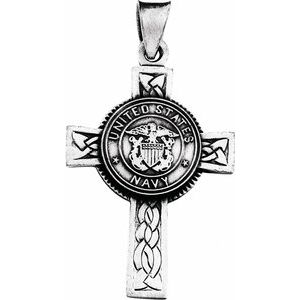 Sterling Silver U.S. Navy Cross 24" Necklace-24 In-Polished